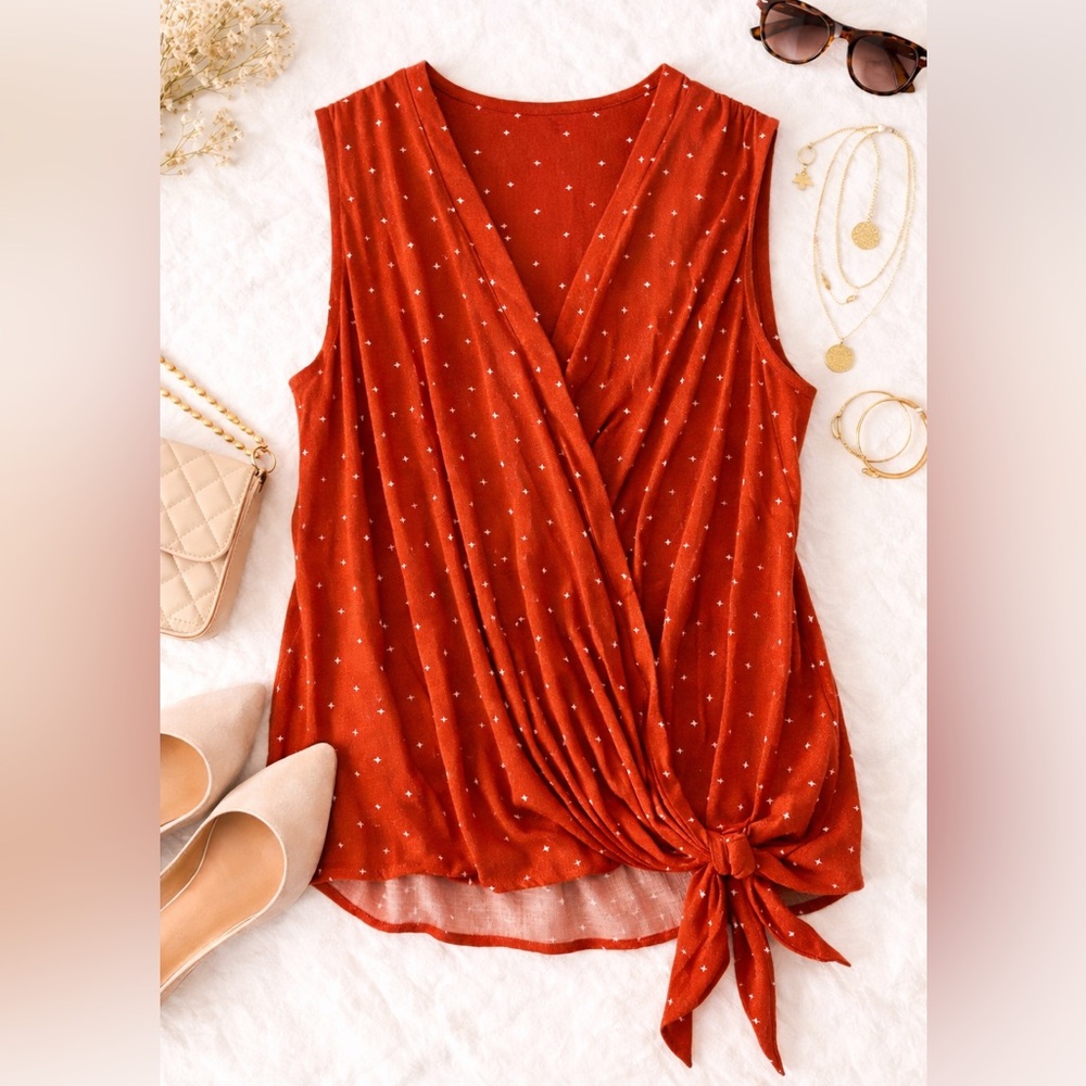 Universal Thread Rust Red Sleeveless Wrap Blouse … - image 1